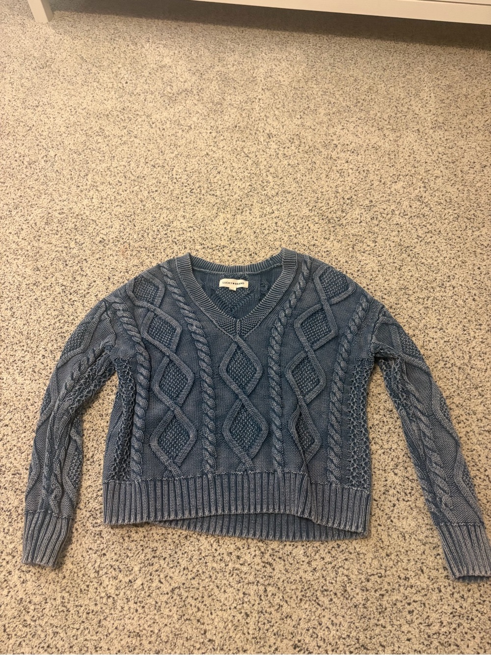 Lucky Brand Cable Knit V-Neck Sweater - Blue